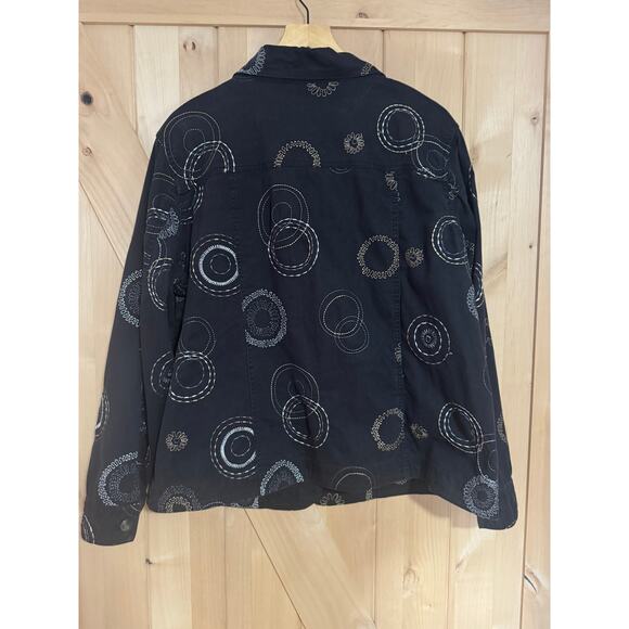 JM Collection | Black Cotton Embroidered Jacket Gold & Silver Design | Size 16W - Picture 11 of 14